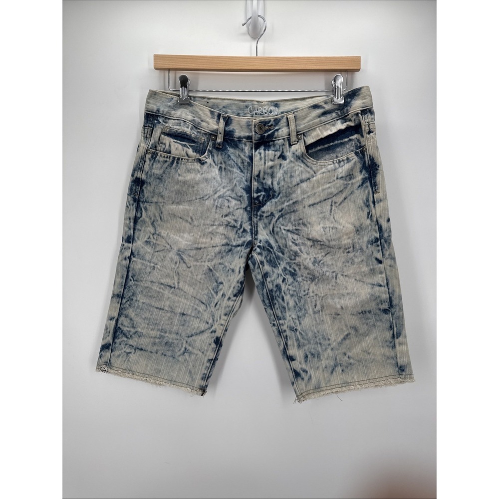 Carbon Mens Acid Wash Blue Denim Shorts Size 32 Raw Hem Cutoff Shorts